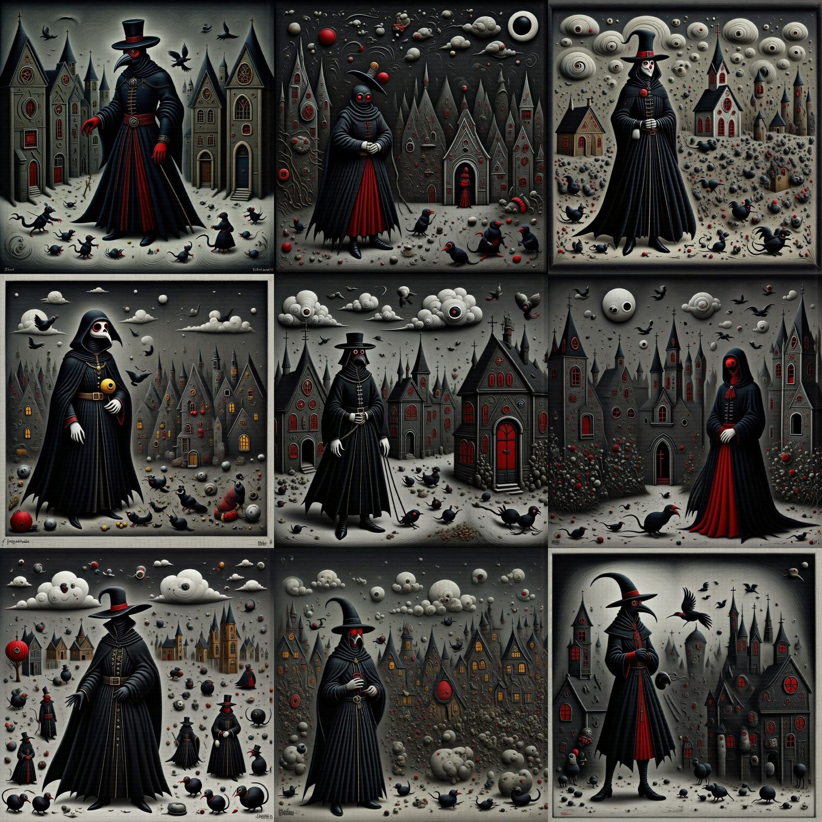 Medieval Plague Doctor Amidst Rats in Pastel Embroidery