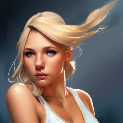 Attractive Blonde Cheerleader Portrait in Art Nouveau Style