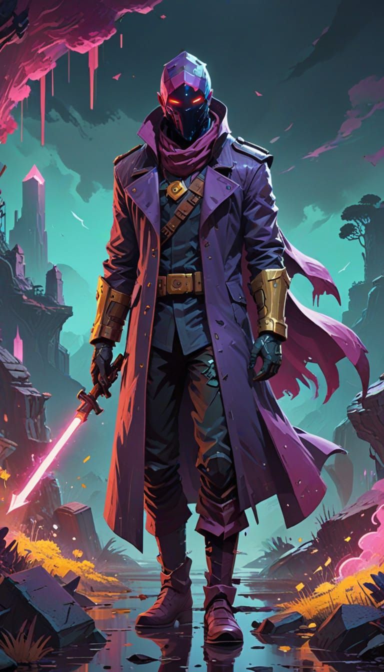 Ethereal Purple Mage in Cyberpunk Attire