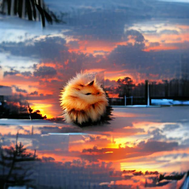 Sunset Furball: A Whimsical Spherical Creature