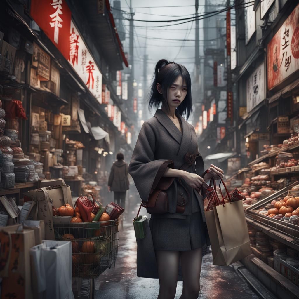 Kuchisake-Onna Shopping in Tokyo: Matte Painting