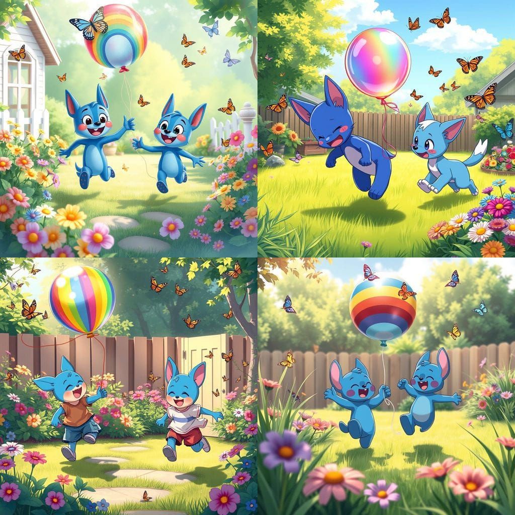 Vibrant Backyard Adventure in Japanese Manga Style