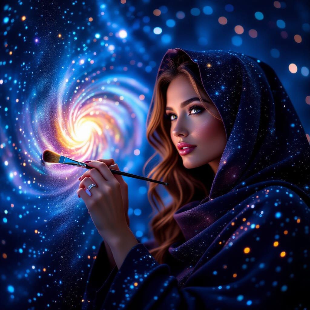 Goddess Painting the Galaxy: A Vibrant Portrait