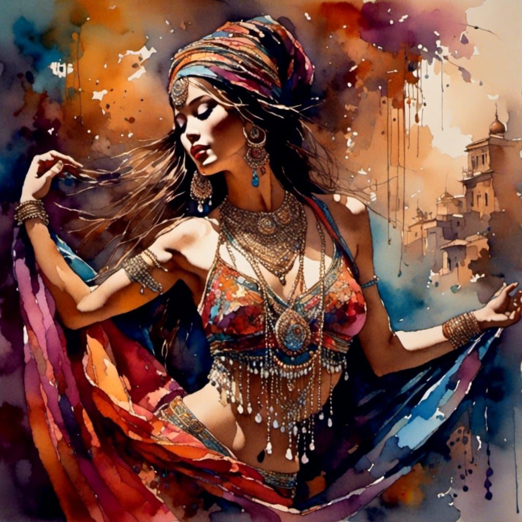 Enchanting Belly Dancer in Vibrant, Ornate Detail