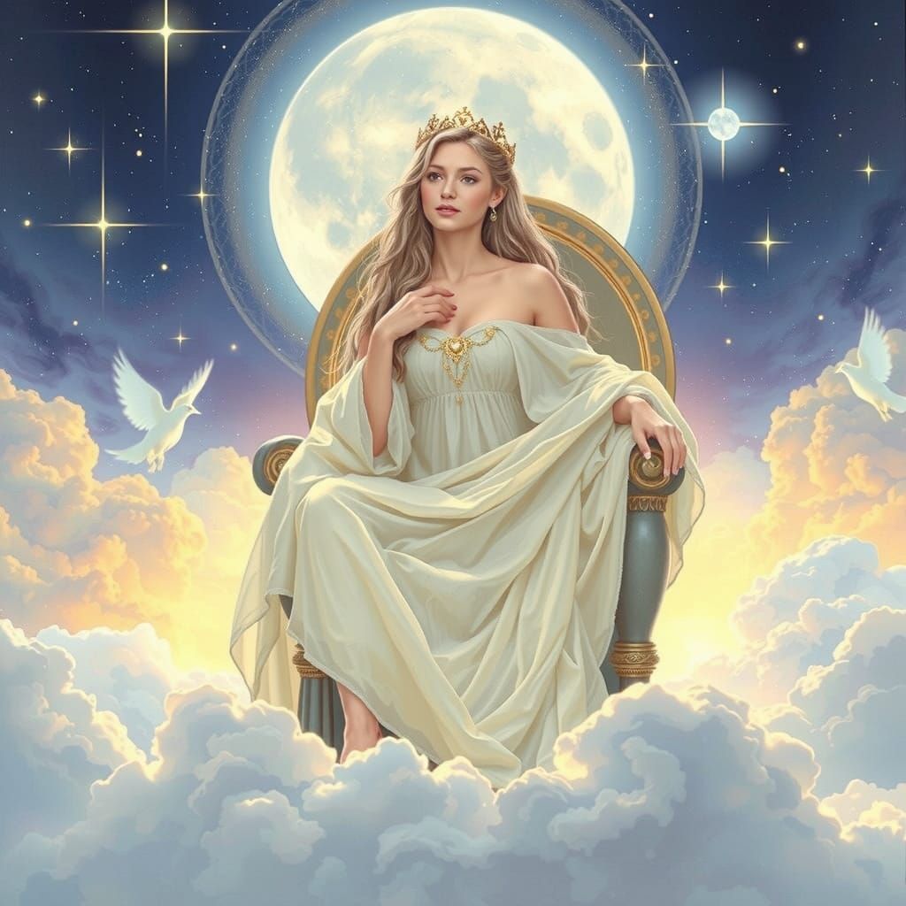 Full length Digital illustration of an An ethereal moon godd...