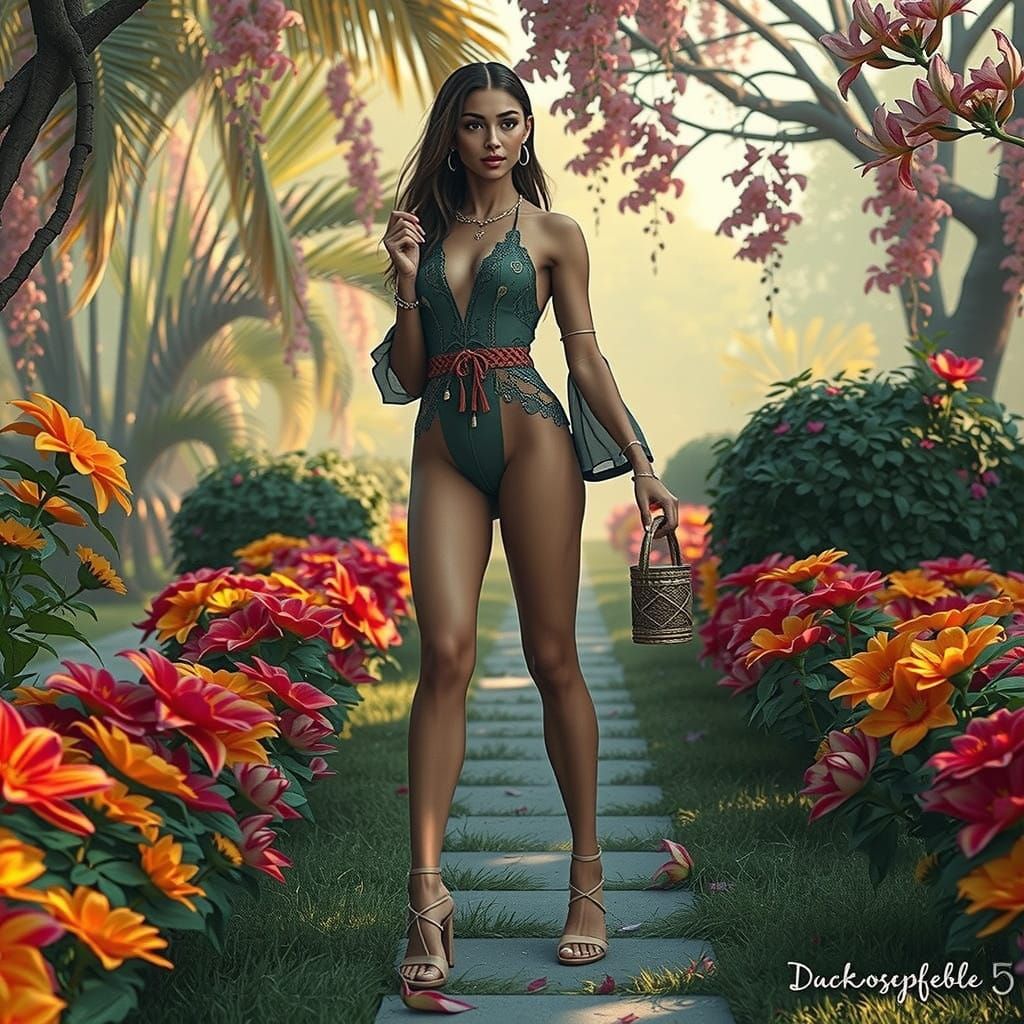 Surreal Garden Goddess Discovers Hidden Treasure in Vibrant...