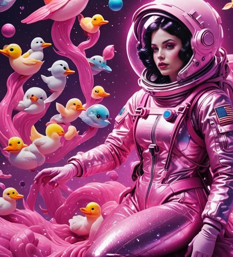 Snow White Space Mermaid with Cosmonaut Ducks