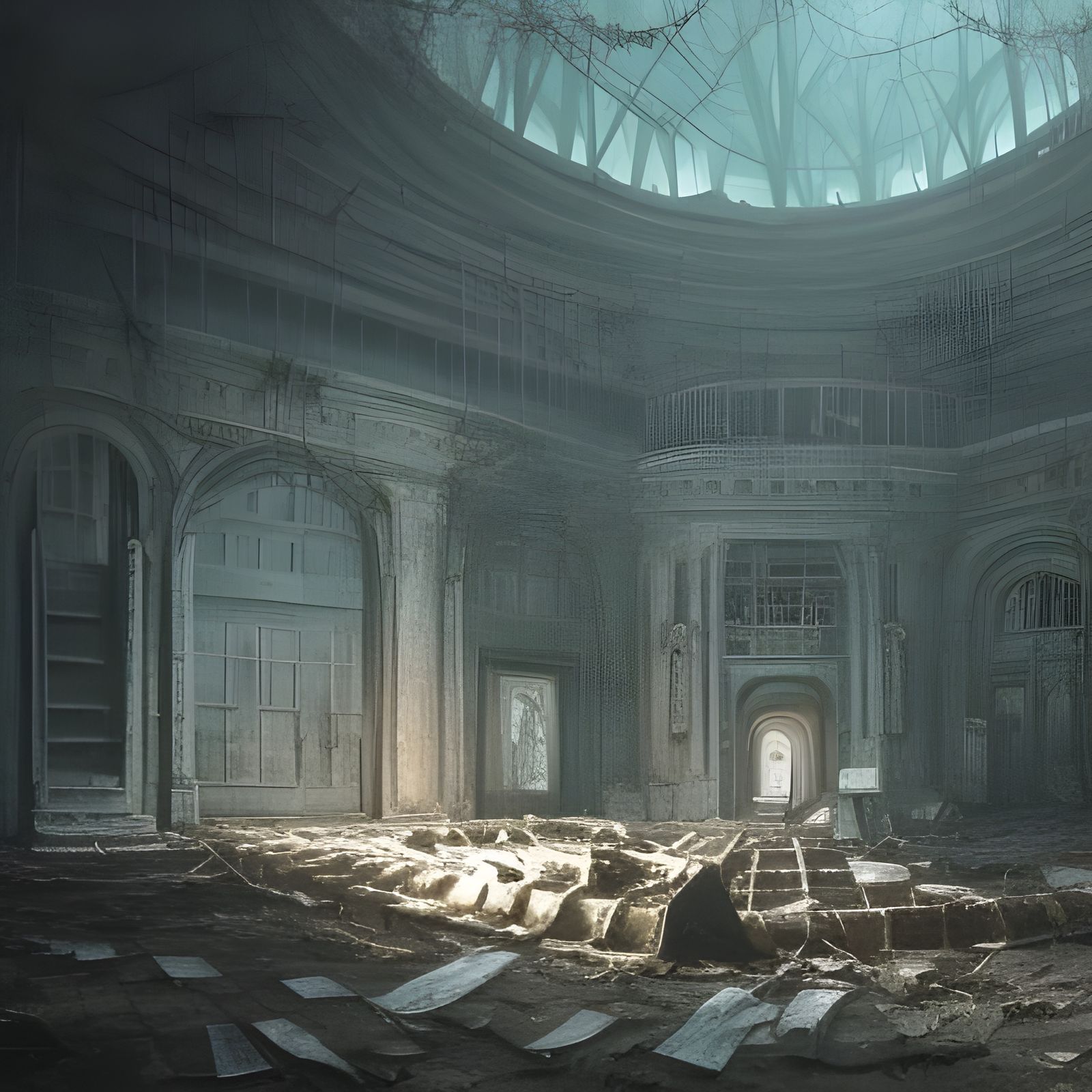 Creepy Abandoned Movie Theater in Dark Fantasy Style