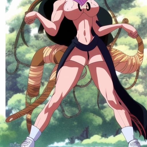 Muscular Woman with Snakes in Anime Style