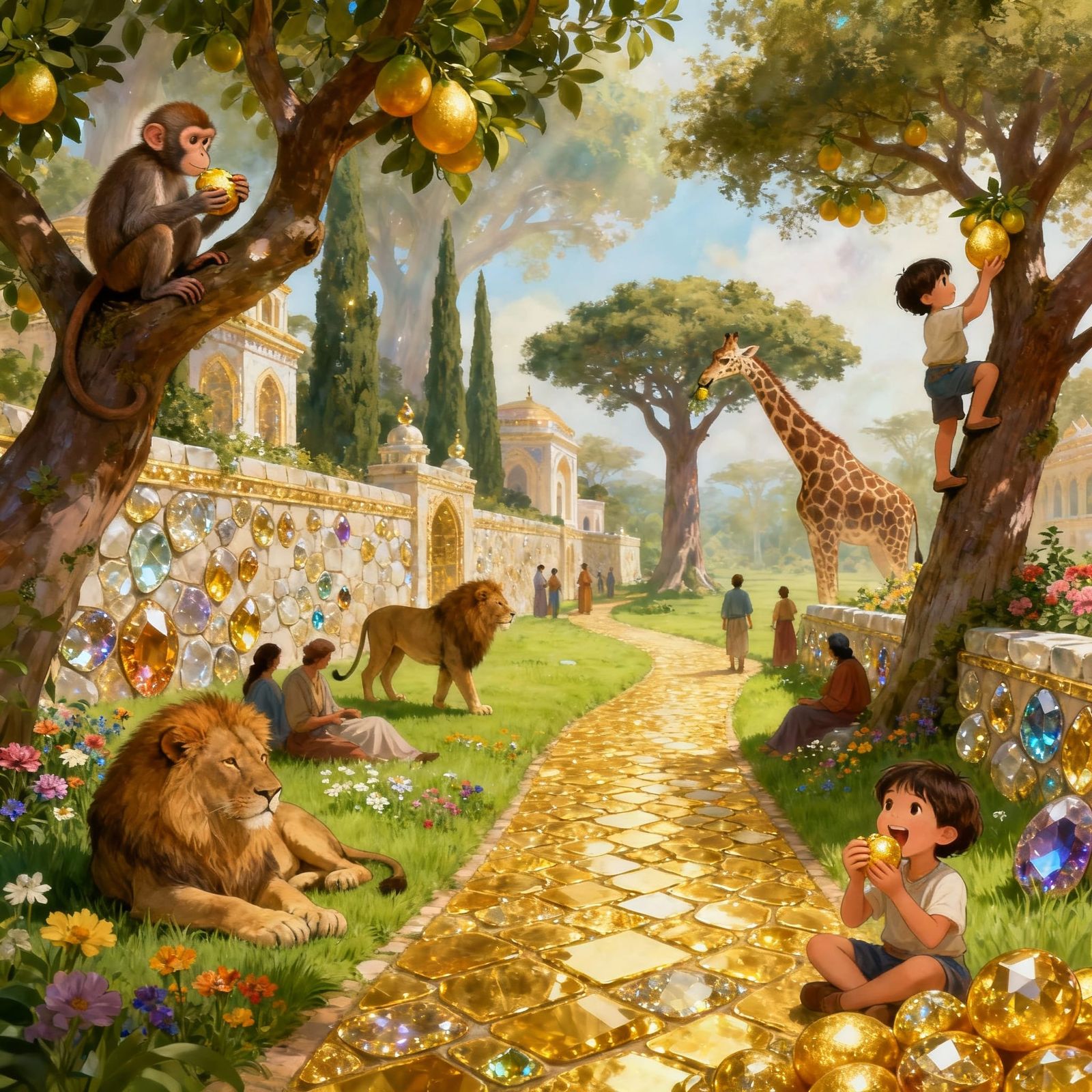 Ethereal Heaven With Golden Roads And Gemstone Buildings