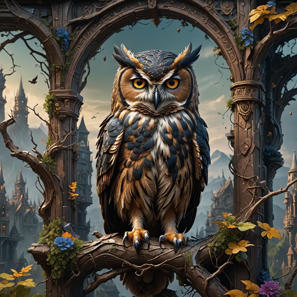Detailed Owl Matte Painting in Deep Color
