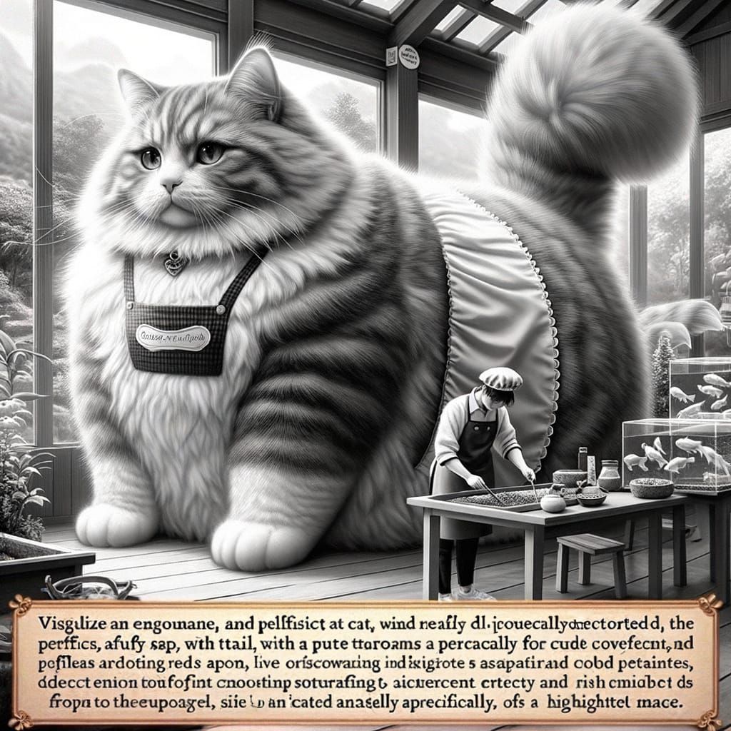 Fluffy Cat Masterpiece Working at Goldfish Shop