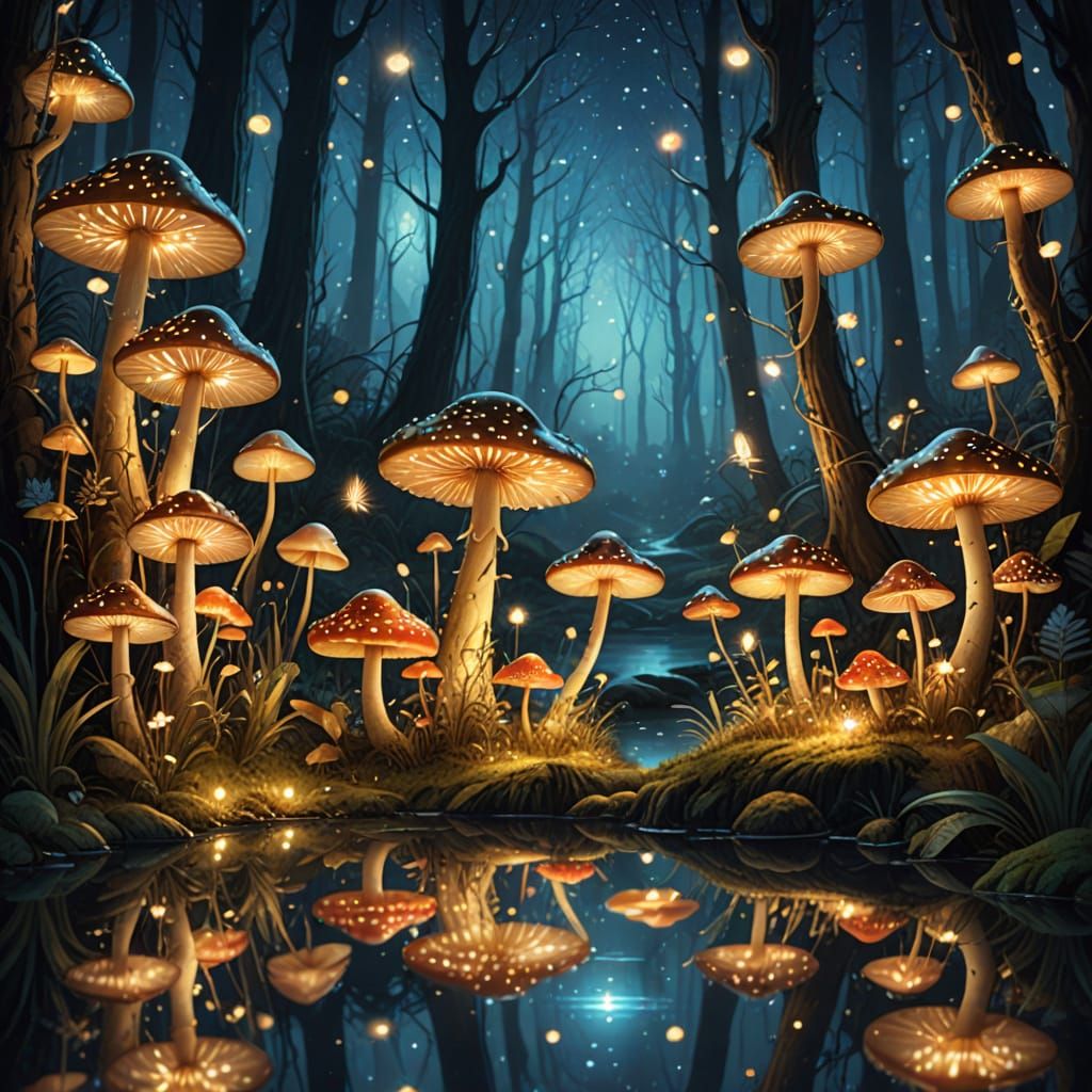 Enchanted Glowing Forest Under Starry Sky