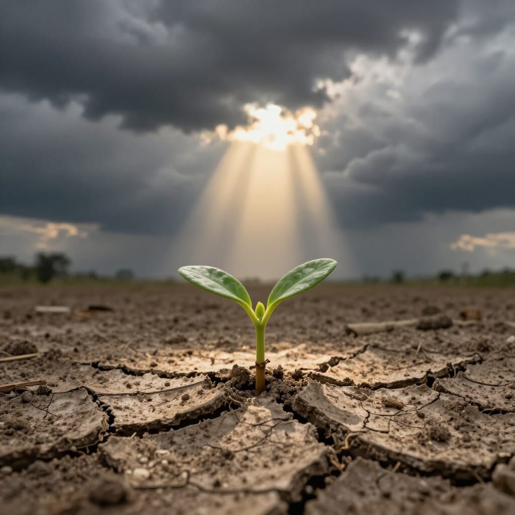 Hopeful Sprout Emerges in Stark Landscape