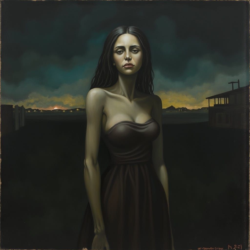 Woman in Twilight: Light and Darkness Energy Battle