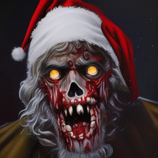 Scary Zombie Santa Claus Oil Painting