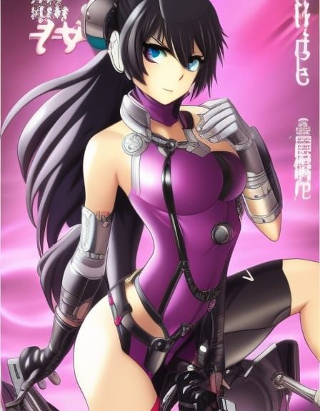 Cyborg Girl with Pink Hair in Manga Style