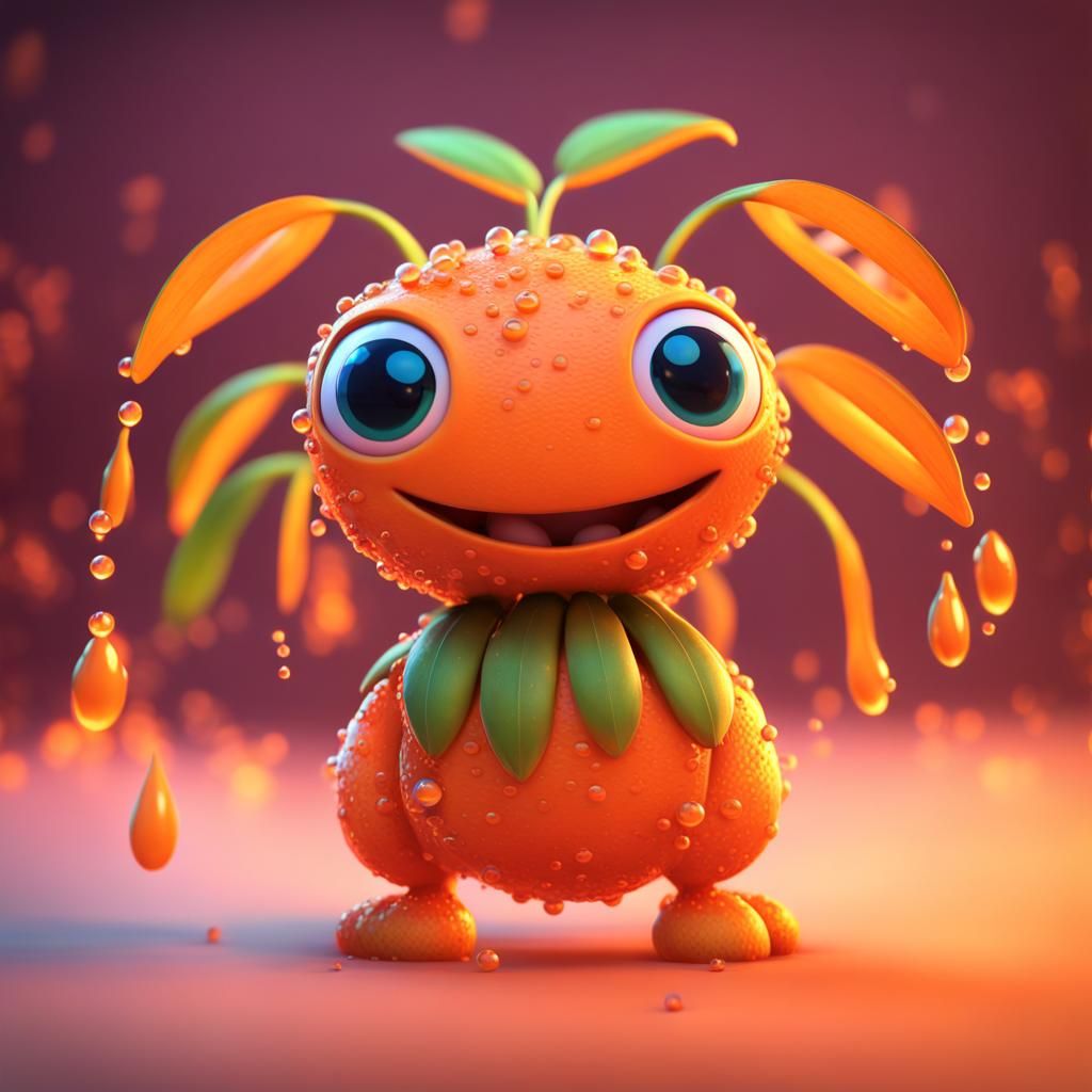 Glowing Orange Plant Creature in 3D Style
