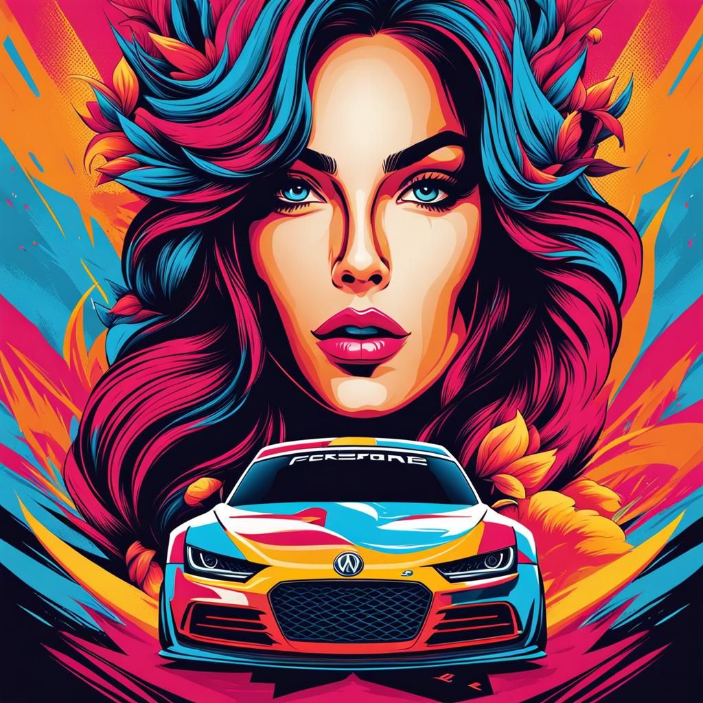 Sports Car and Woman T-Shirt Design in 8K