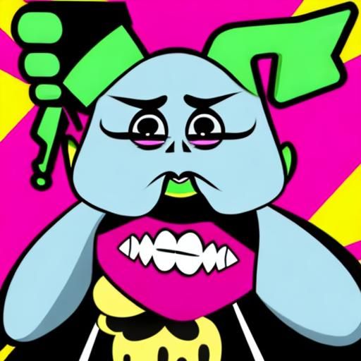 A grotesquely distended doll face glamor model melts under a commercial logo hairspray mask, beauty reduced to nostalgic...