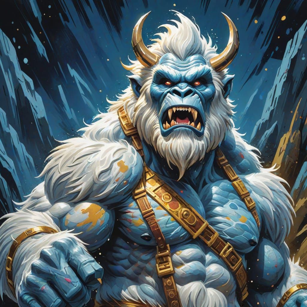 Yeti Roaring in Comic Book Impasto Style