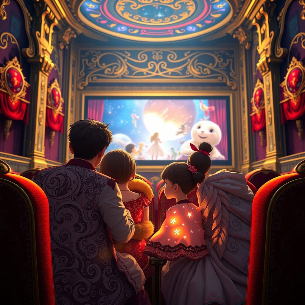 Whimsical Family Enjoys Enchanted Movie Night in Golden Cine...