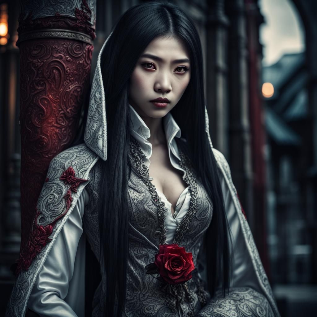Hyperrealistic Asian Vampire Portrait
