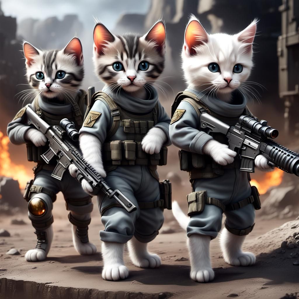 Three Soldier Kittens: Fantasy Concept Art