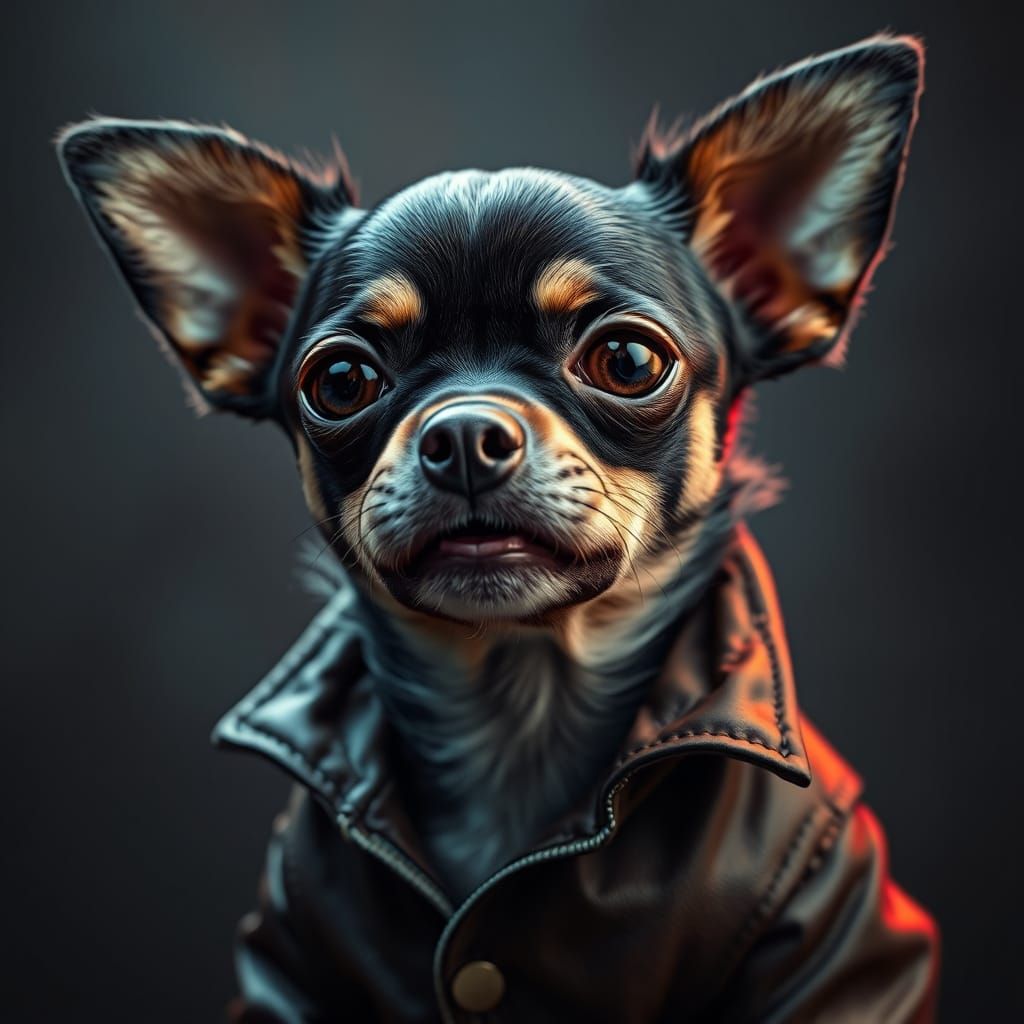 Dark Fantasy Vampire Chihuahua Portrait in Triadic Colors