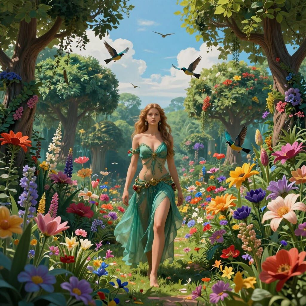 Aphrodite in an Enchanting Garden Fantasy Art