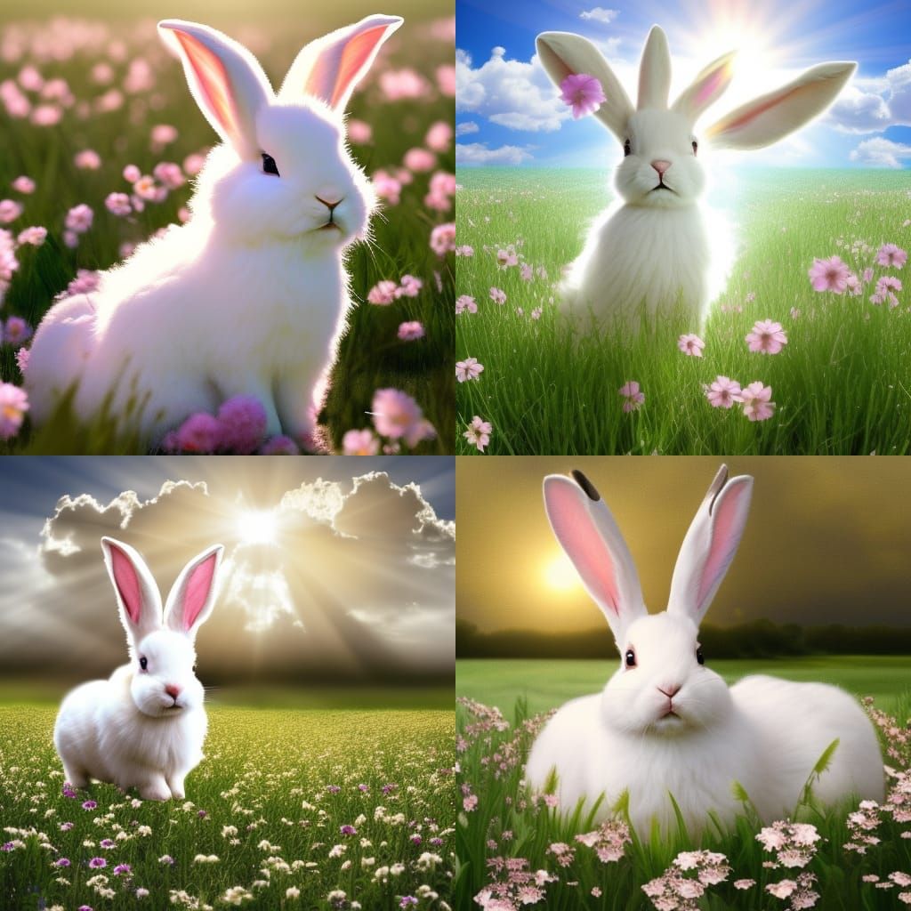 Angelic White Rabbit in Flowery Field