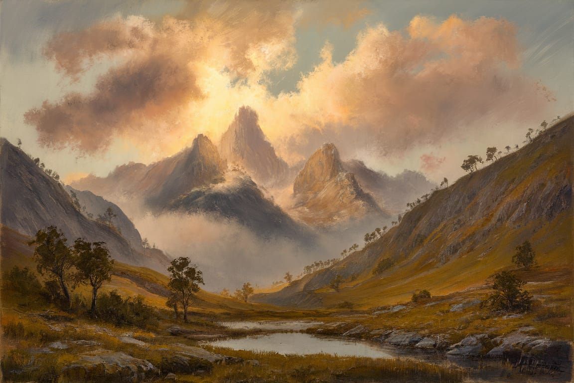 Ethereal Norwegian Landscape in Impressionist Style