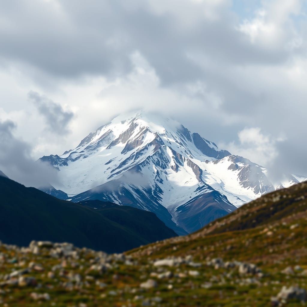 Snowy Mountain Peak in Romantic Landscape Style