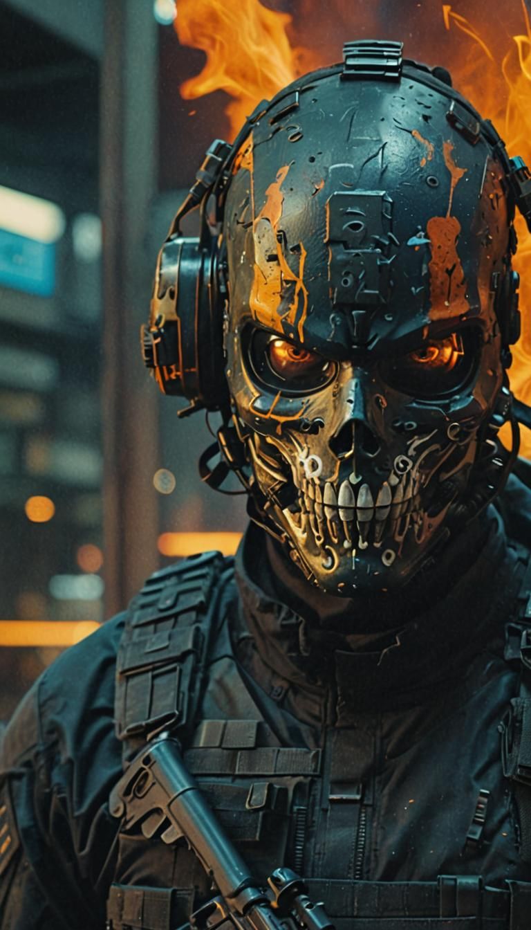 Soldier in Skull Mask: Cinematic Digital Painting