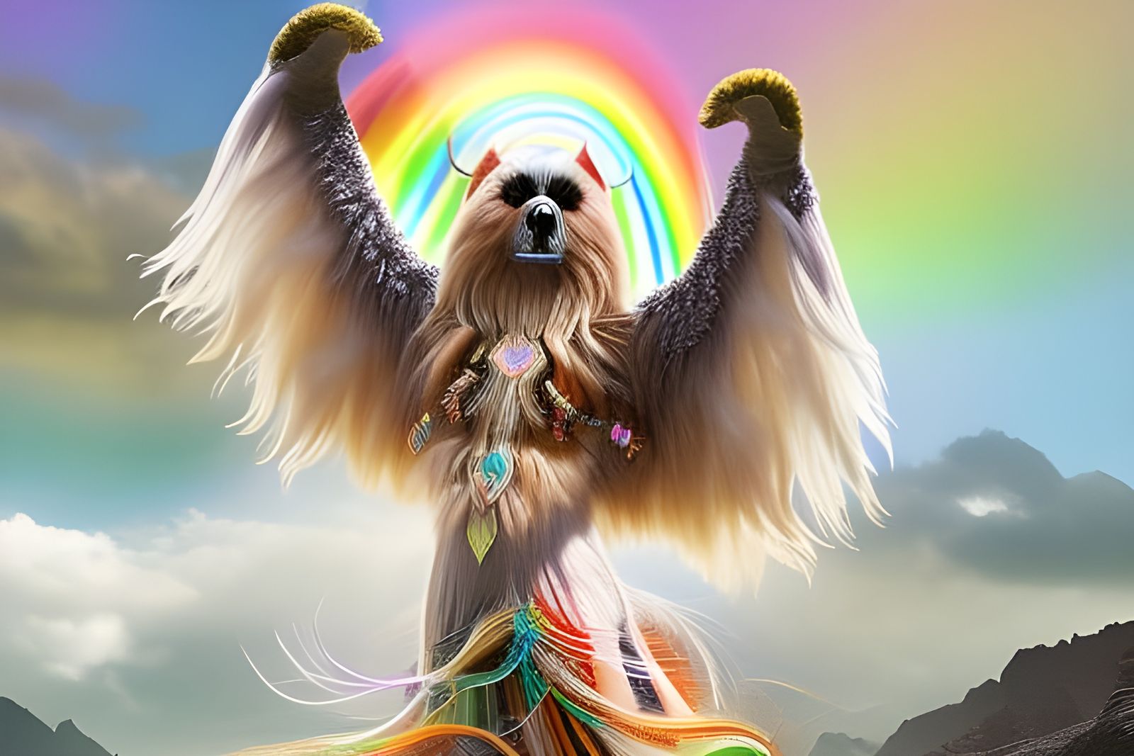 Rainbow Wookie Portrait with Zardozi Embroidery