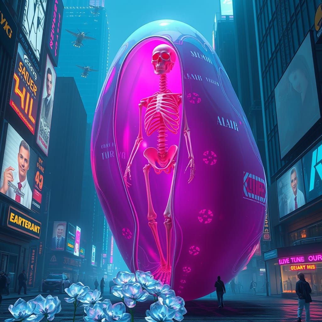 Giant Translucent Slime in Cyberpunk City