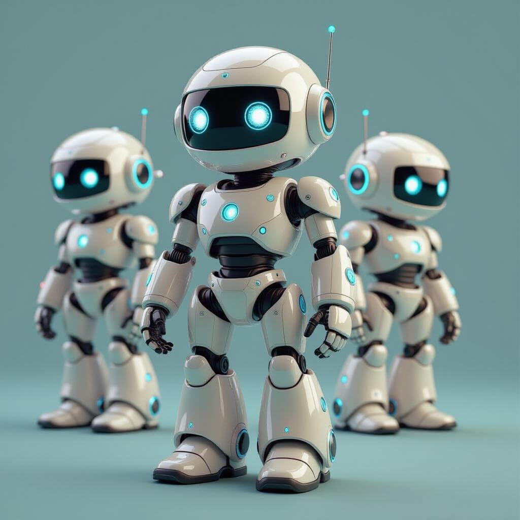 Funny Robots in Silver and Blue Light