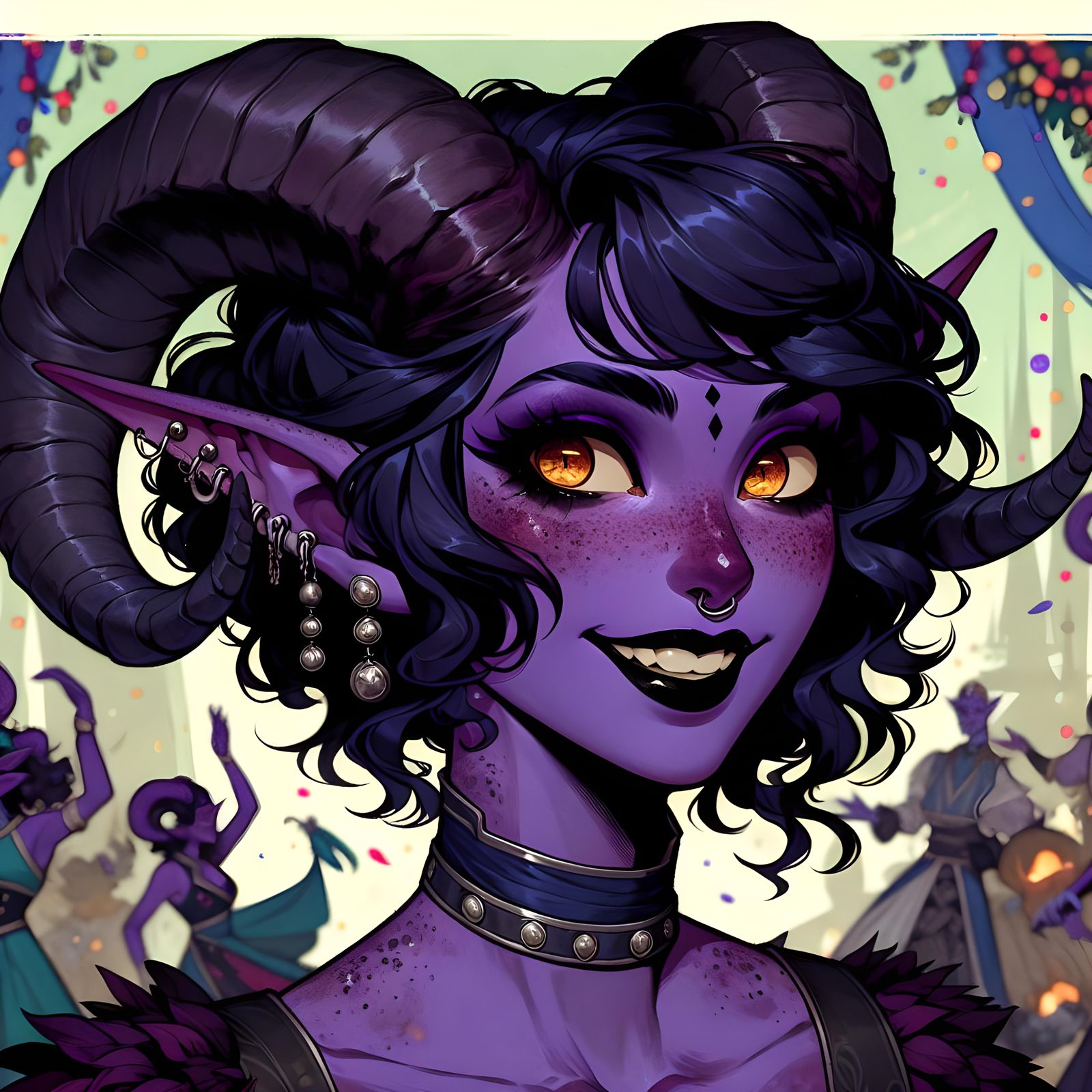 Joyous Tiefling Celebration in Manga Style