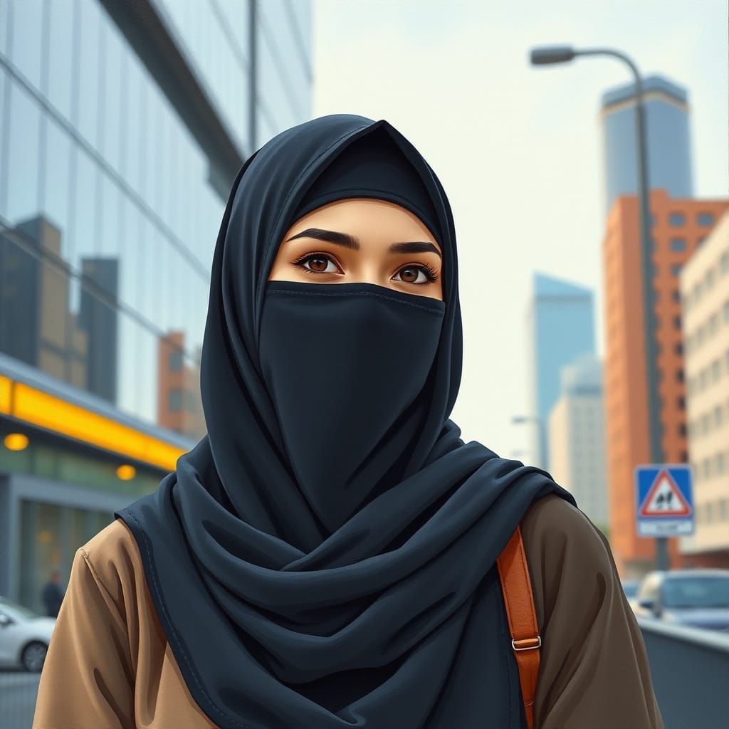 Proud Niqabi Woman in Niqab Minimalist Painting