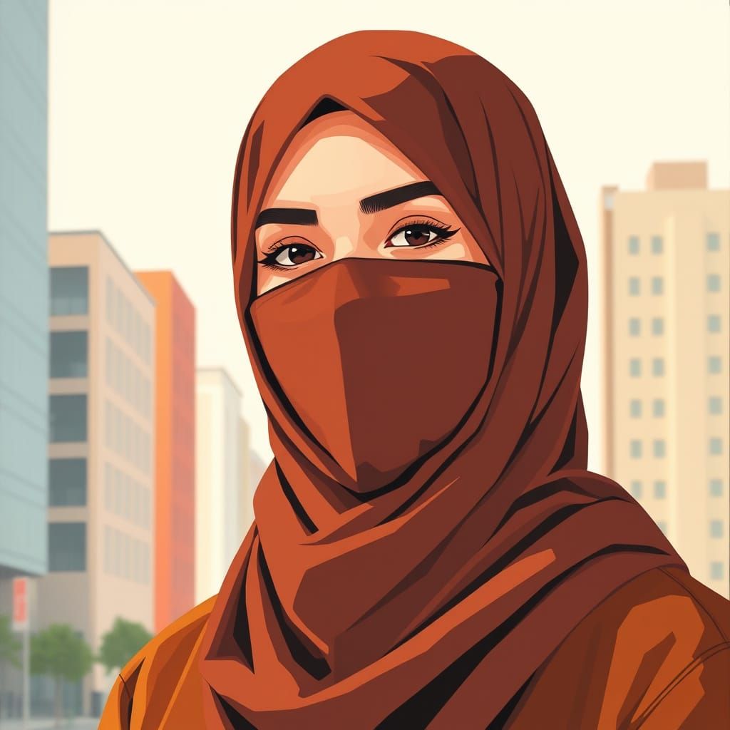 Proud Niqabi Woman in Niqab Minimalist Painting