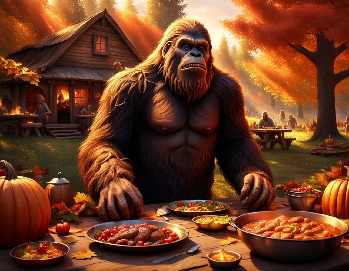 Epic Cinematic Bigfoot at the First Thanksgiving Feast in Wa...