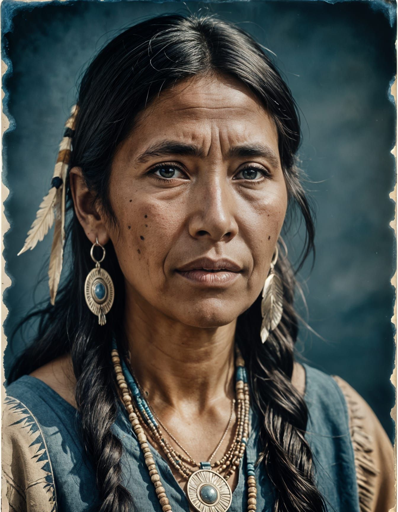 Ancient Spirit Woman in Ethereal Cyanotype