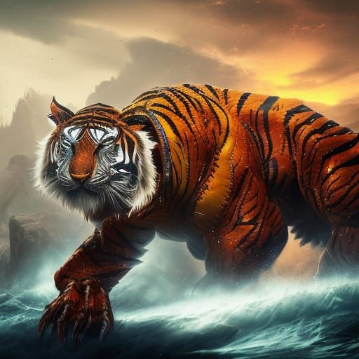 Detailed Robot Tiger Concept Art