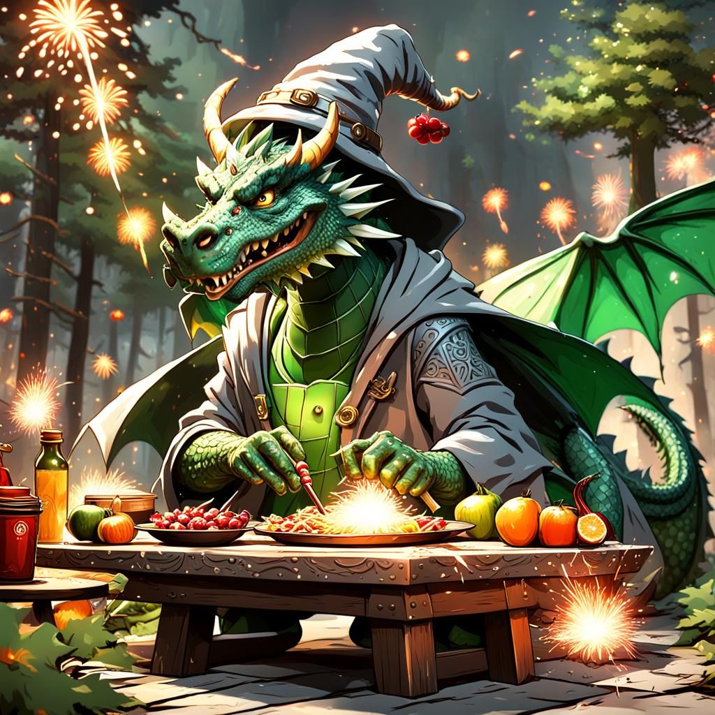 Green Dragon in Magical Forest, 3D Model
