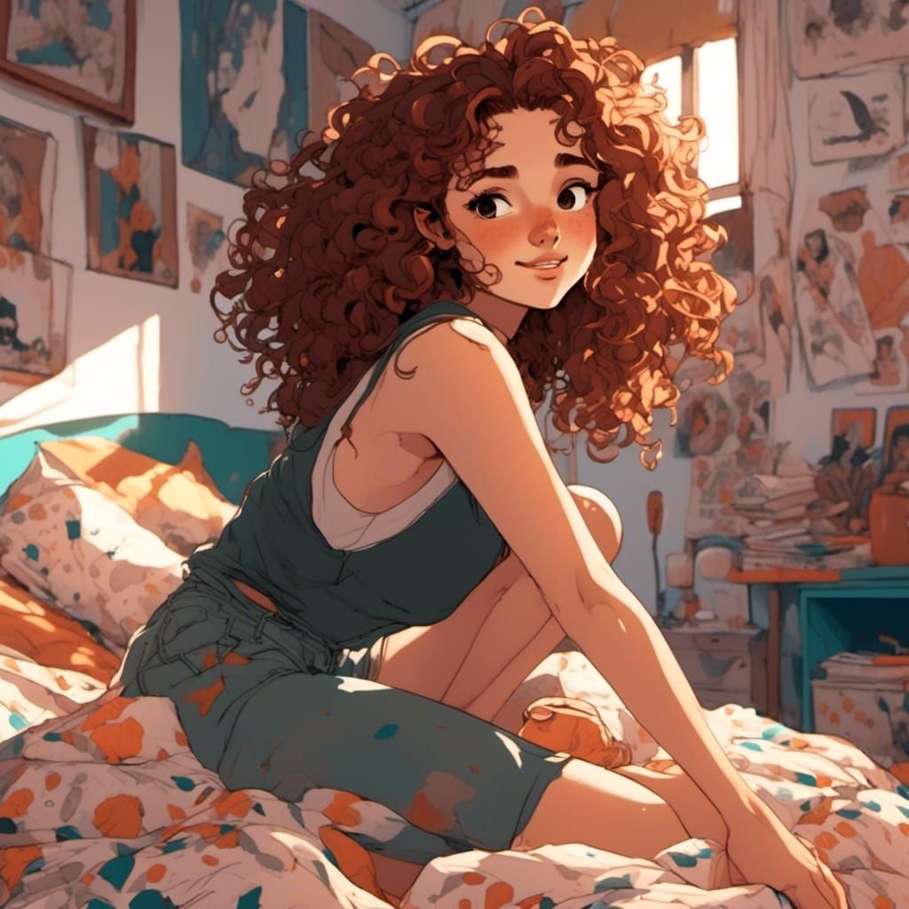 Anime Woman Sitting in Dorm Room