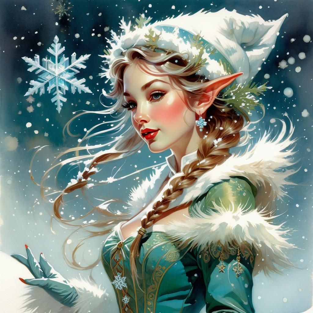 Enchanting Elf Dance in Stylized Watercolor Art