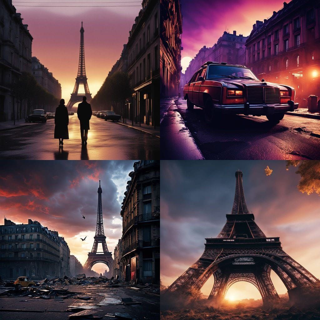 Post-Apocalyptic Paris Sunset in Vivid Cinematic Style