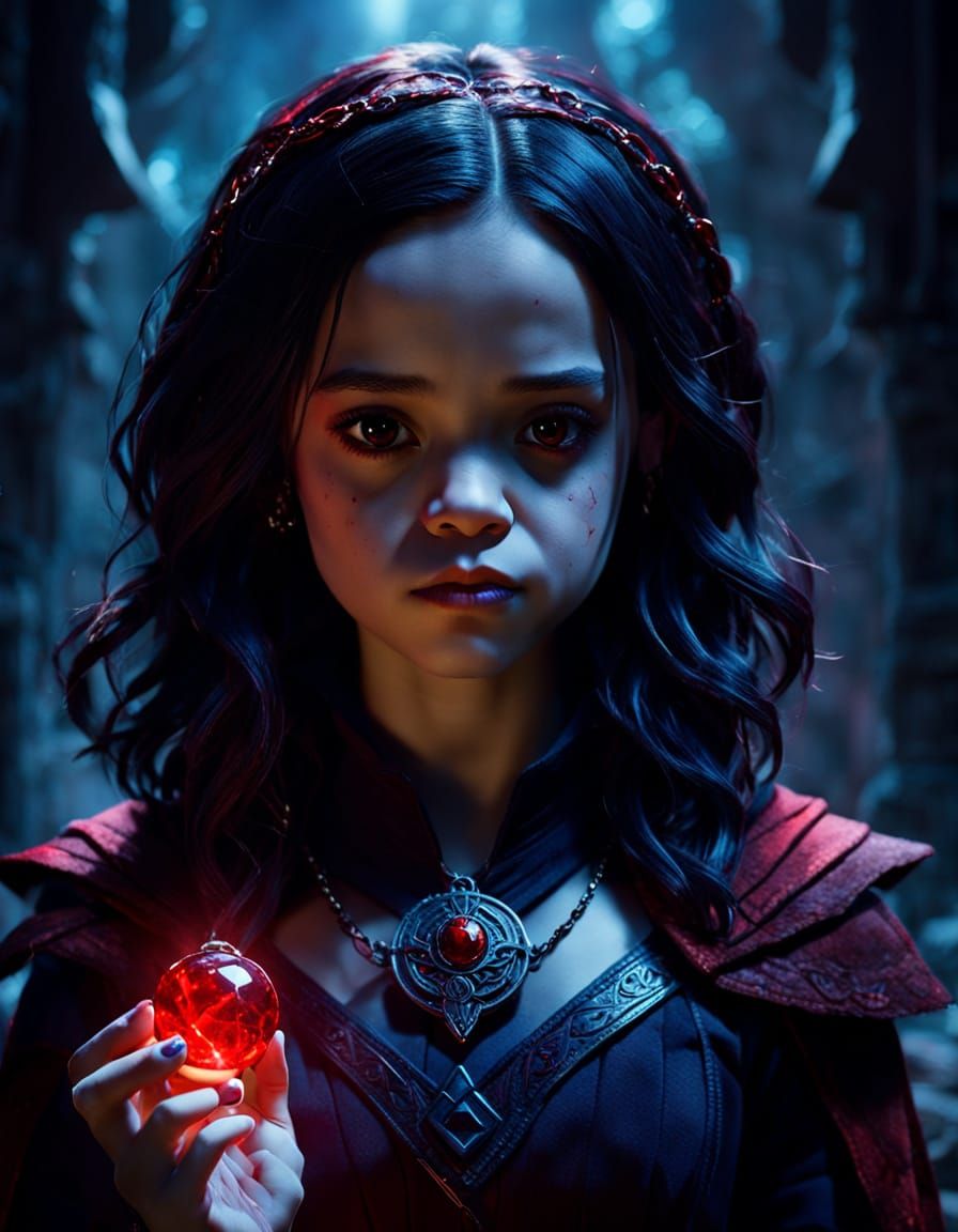 Jenna Ortega as Raven With Red Soulstone Amulet