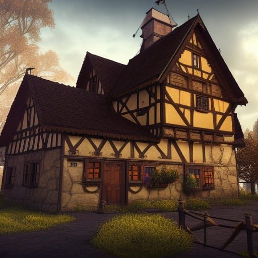 Medieval Half-Timbered House in Fantasy World