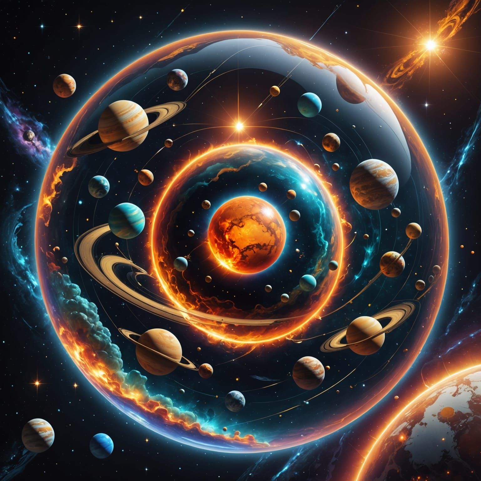 Planets of Solar System in Bubble, Cosmic Illustration